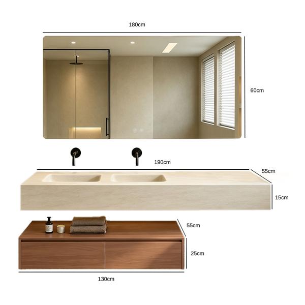 Muxing Badezimmermöbel-Set, wandhängendes Waschbecken-Set, modernes Badmöbel-Komplettset, Badezimmer-Set mit großem Waschplatz 190 × 55 cm【RW108 - 190 BKK】