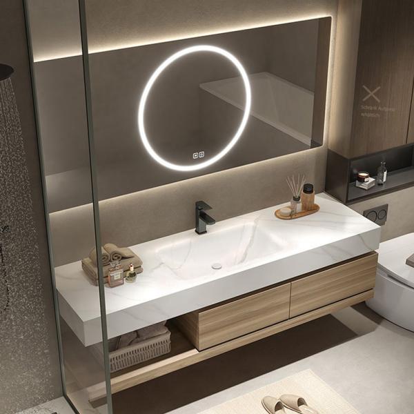 Waschbecken aus Sinterstein mit Schrank und LED-Spiegel für das Badezimmer 【RW2032-K】
