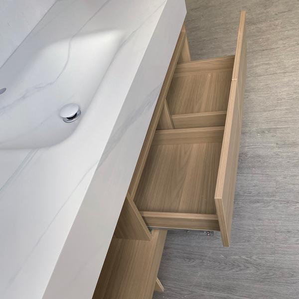 Muxing Badmöbel-Set mit Sinterstein-Waschbecken, wandhängendem Unterschrank und Spiegelschrank, moderner Waschtisch fürs Badezimmer 【RW2032JG K】