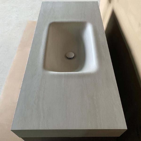 Muxing Badmöbel-Set mit Sinterstein - Waschbecken, wandhängendem Waschtischunterschrank und Spiegel, moderner Waschplatz fürs Badezimmer 120×55 cm【RW211BKK】
