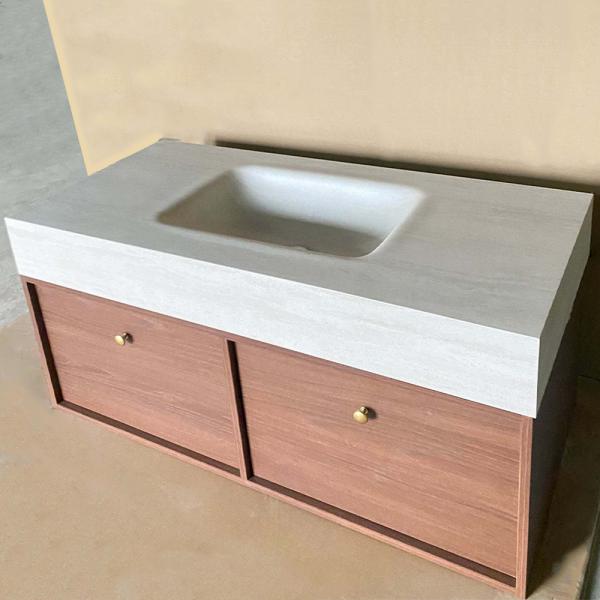 Muxing Badmöbel-Set mit Sinterstein - Waschbecken, wandhängendem Waschtischunterschrank und Spiegel, moderner Waschplatz fürs Badezimmer 120×55 cm【RW211BKK】