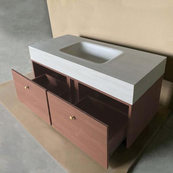 Muxing Badmöbel-Set mit Sinterstein - Waschbecken, wandhängendem Waschtischunterschrank und Spiegel, moderner Waschplatz fürs Badezimmer 120×55 cm【RW211BKK】