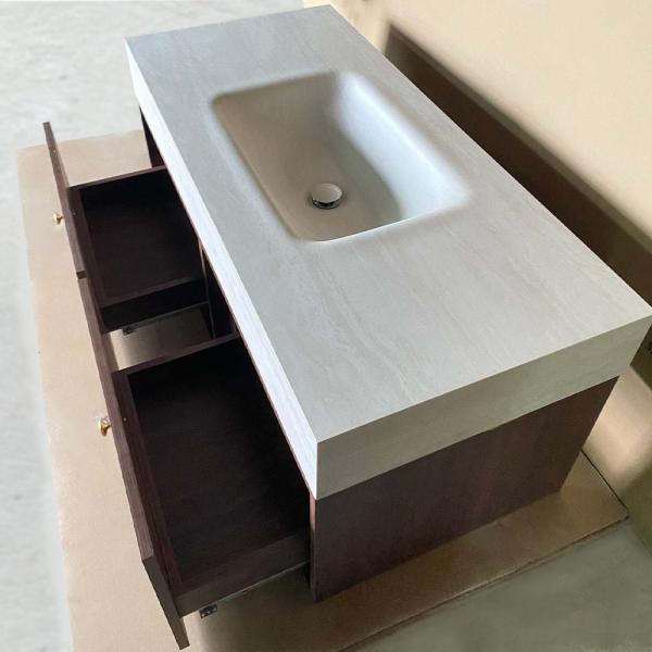 Muxing Badmöbel-Set mit Sinterstein - Waschbecken, wandhängendem Waschtischunterschrank und Spiegel, moderner Waschplatz fürs Badezimmer 120×55 cm【RW211BKK】
