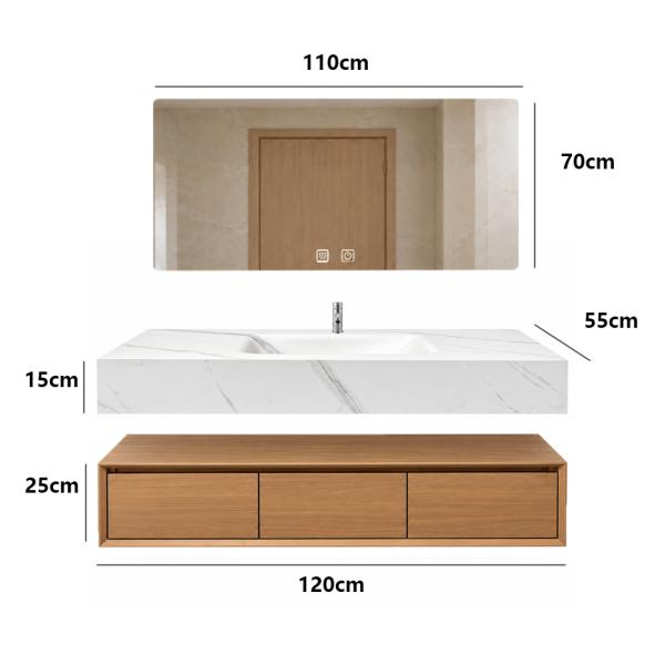 Muxing Waschtisch Set mit Waschbecken aus Sinterstein Waschbeckenunterschrank mit Schubladen und Spiegel Badmöbel Set wandhängend Modern【RW277 K】