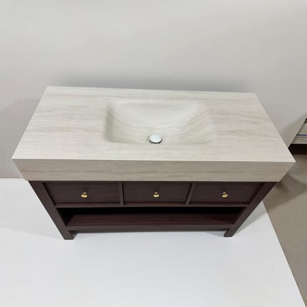 Muxing Waschtisch Set freistehend mit Sinterstein Waschbecken Unterschrank mit Schubladen Spiegel modernes Badmöbel Set bodenstehend【RW446 BKK】