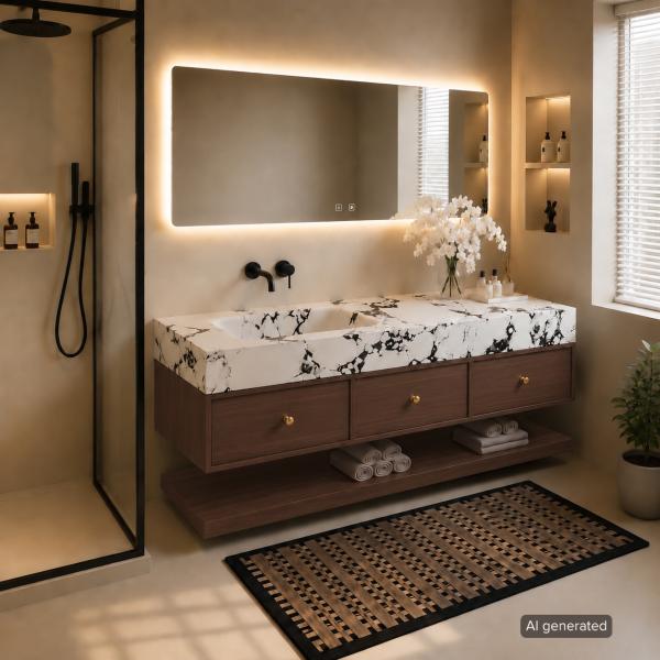 Muxing Wandhängendes Badezimmermöbel-Set mit Waschbecken, moderner Waschtisch mit Unterschrank, Badmöbel für Badezimmer und Waschraum【RW610 BKK】