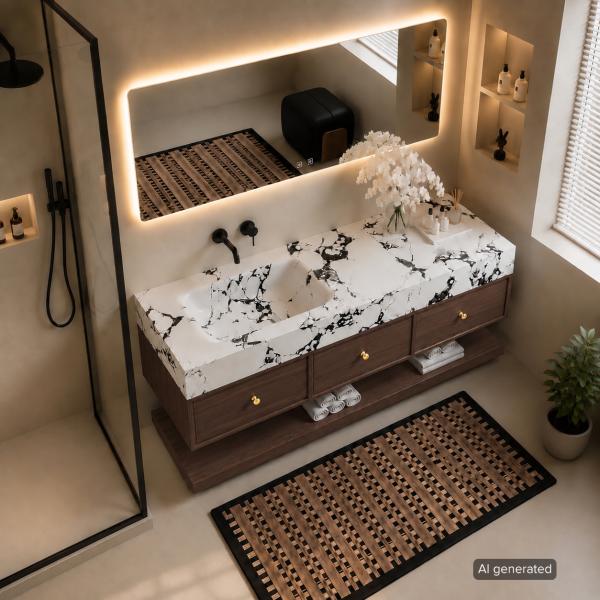 Muxing Wandhängendes Badezimmermöbel-Set mit Waschbecken, moderner Waschtisch mit Unterschrank, Badmöbel für Badezimmer und Waschraum【RW610 BKK】