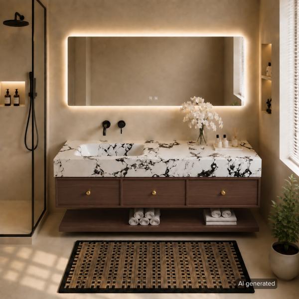 Muxing Wandhängendes Badezimmermöbel-Set mit Waschbecken, moderner Waschtisch mit Unterschrank, Badmöbel für Badezimmer und Waschraum【RW610 BKK】