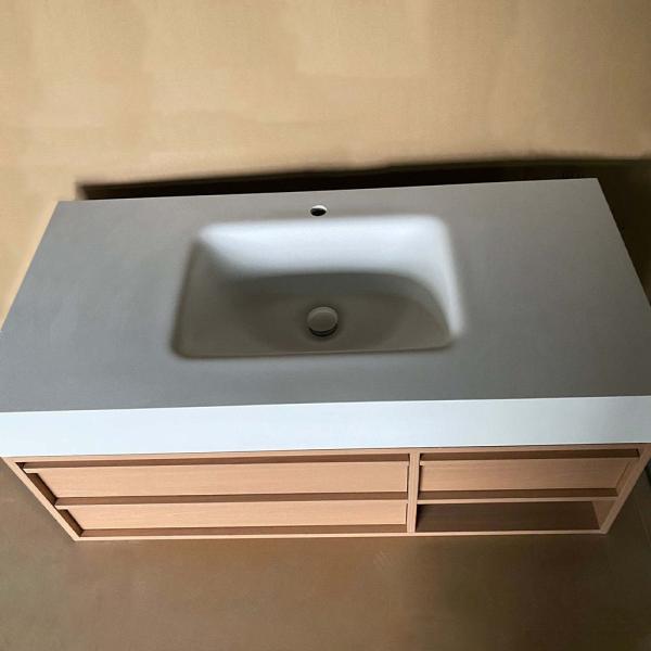 Muxing Modernes Badmöbel-Set, wandhängender Waschtisch mit Sinterstein-Waschbecken, LED-Spiegelschrank, Unterschrank und Ablaufset 【RW720JG】