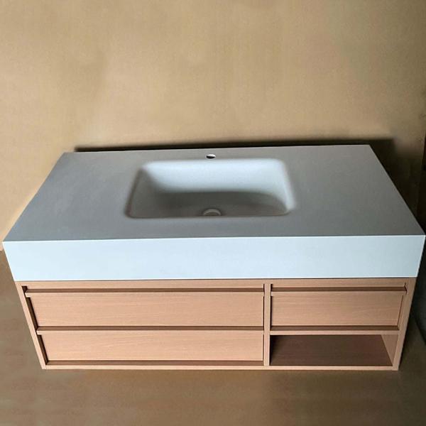 Muxing Modernes Badmöbel-Set, wandhängender Waschtisch mit Sinterstein-Waschbecken, LED-Spiegelschrank, Unterschrank und Ablaufset 【RW720JG】