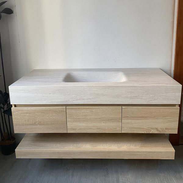 Muxing Wandhängendes Badmöbel-Set mit Sinterstein-Waschbecken, Waschtischunterschrank, Spiegelschrank, moderner Bad-Waschtisch 【RW9865JG BKK】