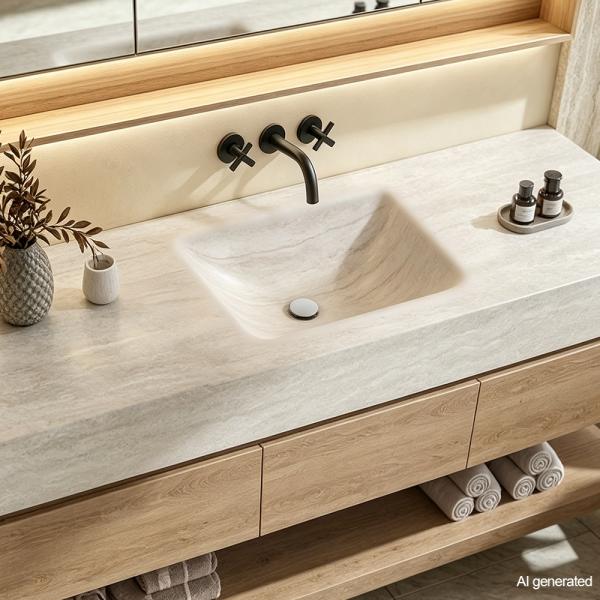 Muxing Wandhängendes Badmöbel-Set mit Sinterstein-Waschbecken, Waschtischunterschrank, Spiegelschrank, moderner Bad-Waschtisch 【RW9865JG BKK】
