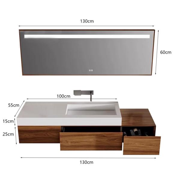 Sinterstein Waschbecken Badezimmer, modernes Aufsatzwaschbecken, eleganter Waschtisch für Bad, Gäste-WC und Waschraum 130*55cm 【XZC950-130】