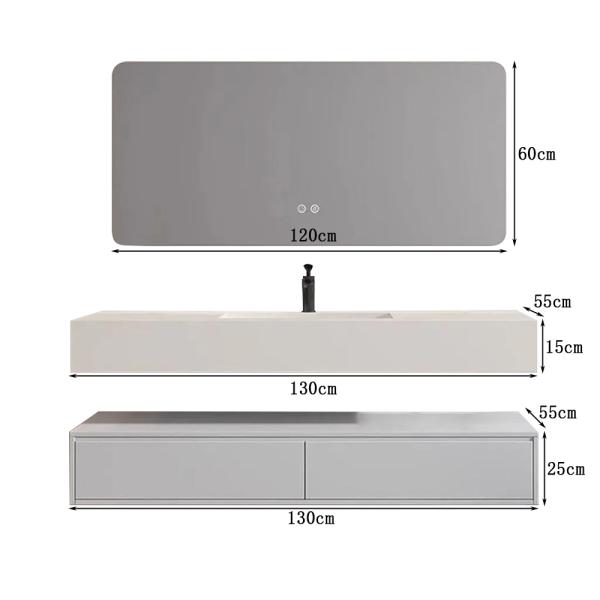 MuXing Badezimmermöbel Set – Keramik-Waschbecken, LED-Spiegel, Aufbewahrungsschrank, Abflusszubehör, Wandmontage, Modernes Design