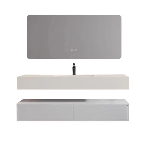 MuXing Badezimmermöbel Set – Keramik-Waschbecken, LED-Spiegel, Aufbewahrungsschrank, Abflusszubehör, Wandmontage, Modernes Design