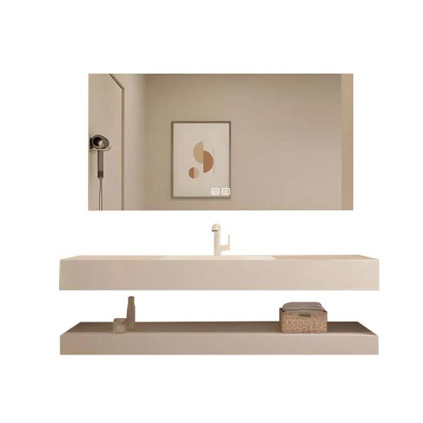 Muxing  Waschbecken mit LED-Spiegel Waschbecken aus Keramik mit Ablageplatte Beige