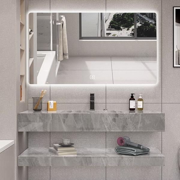 Muxing Badezimmer Waschbecken Set LED-Spiegel, Ablageplatte  Grau