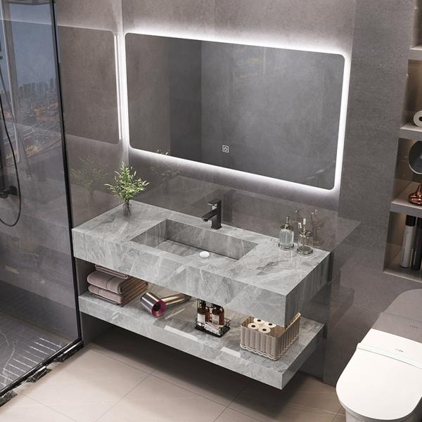 Muxing Badezimmer Waschbecken Set LED-Spiegel, Ablageplatte  Grau