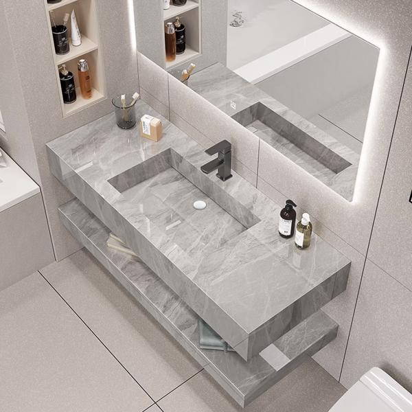 Muxing Badezimmer Waschbecken Set LED-Spiegel, Ablageplatte  Grau