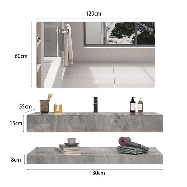 Muxing Badezimmer Waschbecken Set LED-Spiegel, Ablageplatte  Grau