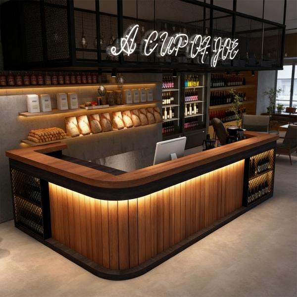 Muxing Maßanfertigung Bartisch Bar-Tresen Eckbartresen Gastronomie-Theke Restaurant-Bar Empfangstresen Braun