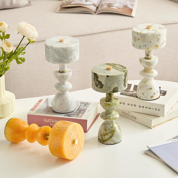 Muxing Marmor-/Jade-Tischlampe, wiederaufladbare Nachttischlampe, nordisches Design, Café- & Barleuchte 11,5 × 8 × 26 cm【dlsd】
