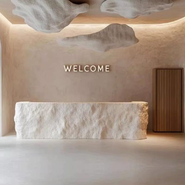 Muxing Empfangstheke Rezeptionstresen in Steinoptik GFK Designer Kassentheke Servicetheke Hotel Empfangstresen individuell geformt【jdtz1】