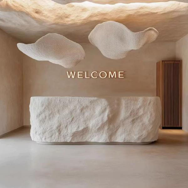 Muxing Empfangstheke Rezeptionstresen in Steinoptik GFK Designer Kassentheke Servicetheke Hotel Empfangstresen individuell geformt【jdtz1】