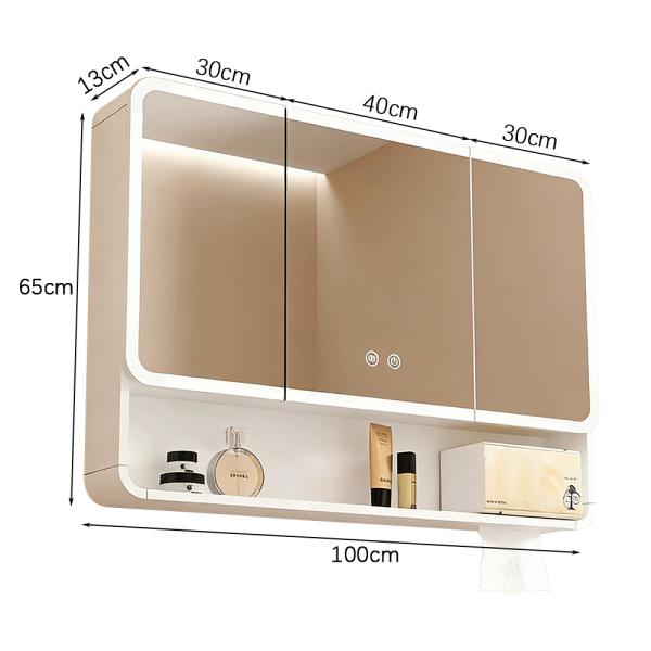 Muxing Badezimmer-Spiegelschrank mit LED-Beleuchtung, Anti-Beschlag, Wandmontage, großer Stauraum, modernes Design【jg】