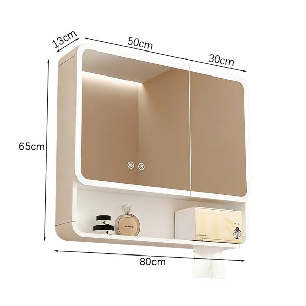 Muxing Badezimmer-Spiegelschrank mit LED-Beleuchtung, Anti-Beschlag, Wandmontage, großer Stauraum, modernes Design【jg】