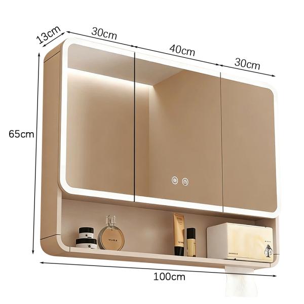 Muxing Badezimmer-Spiegelschrank mit LED-Beleuchtung, Anti-Beschlag, Wandmontage, großer Stauraum, modernes Design【jg】