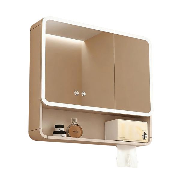 Muxing Badezimmer-Spiegelschrank mit LED-Beleuchtung, Anti-Beschlag, Wandmontage, großer Stauraum, modernes Design【jg】