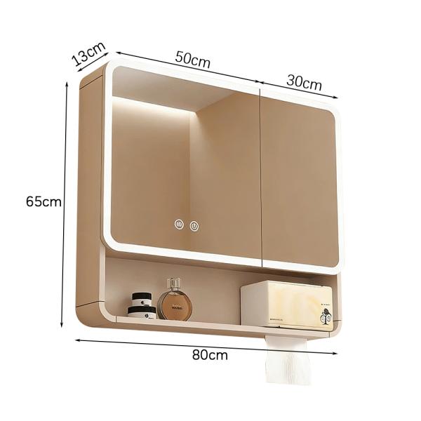 Muxing Badezimmer-Spiegelschrank mit LED-Beleuchtung, Anti-Beschlag, Wandmontage, großer Stauraum, modernes Design【jg】