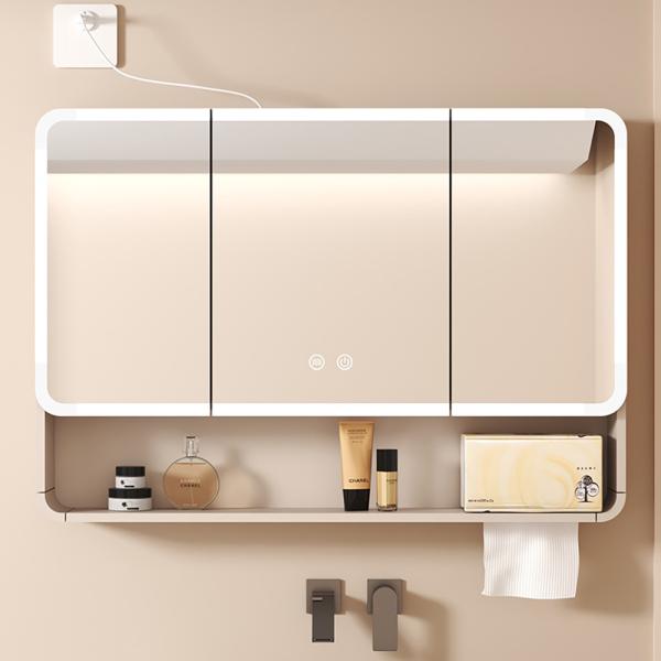 Muxing Badezimmer-Spiegelschrank mit LED-Beleuchtung, Anti-Beschlag, Wandmontage, großer Stauraum, modernes Design【jg】