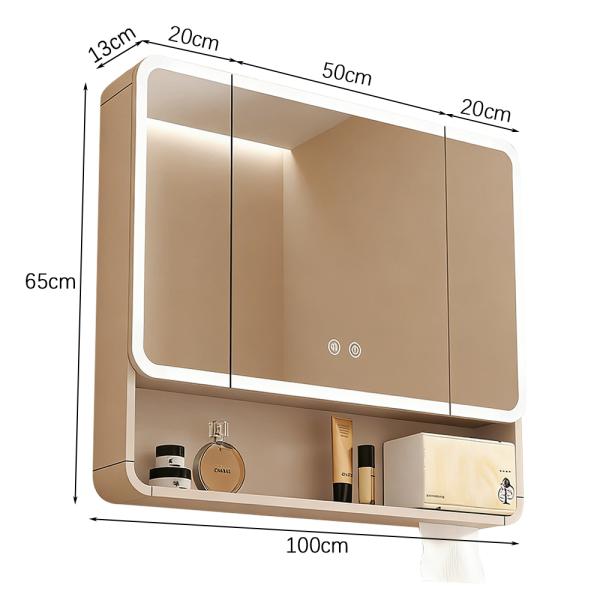 Muxing Badezimmer-Spiegelschrank mit LED-Beleuchtung, Anti-Beschlag, Wandmontage, großer Stauraum, modernes Design【jg】