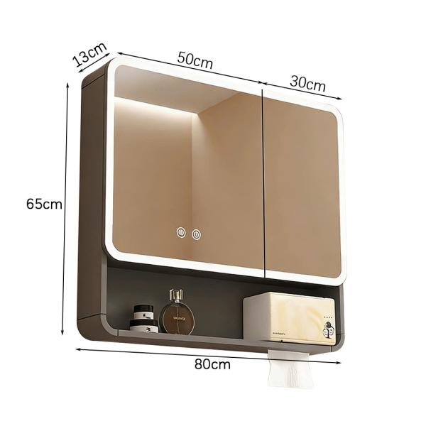 Muxing Badezimmer-Spiegelschrank mit LED-Beleuchtung, Anti-Beschlag, Wandmontage, großer Stauraum, modernes Design【jg】