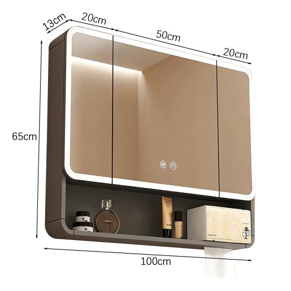 Muxing Badezimmer-Spiegelschrank mit LED-Beleuchtung, Anti-Beschlag, Wandmontage, großer Stauraum, modernes Design【jg】