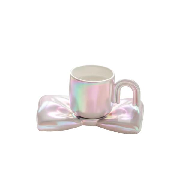 Muxing Schleifen-Design Keramik-Tasse mit Untertasse, traumhaft elegante Kaffee-Tasse, hochwertiges Set für die Nachmittagstee-Zeit