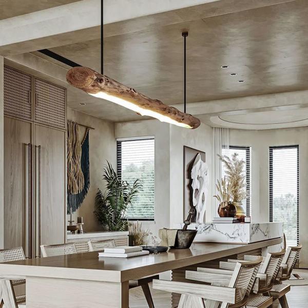 MuXing Pendelleuchte aus Massivholz – Stilvolle Energiesparende Deckenlampe für Wohnzimmer, Esszimmer, Cafés, Bar, Hängelampe, Design Lampe 100x8cm /SMDD100/