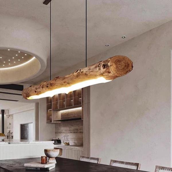 MuXing Pendelleuchte aus Massivholz – Stilvolle Energiesparende Deckenlampe für Wohnzimmer, Esszimmer, Cafés, Bar, Hängelampe, Design Lampe 100x8cm /SMDD100/