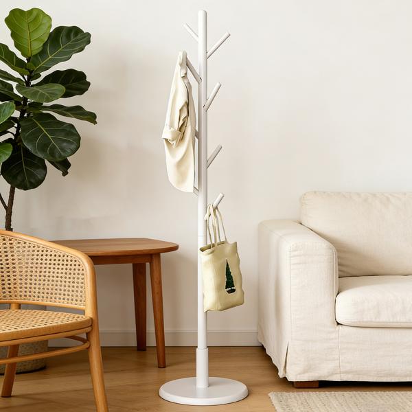 MuXing Stylischer Garderobenständer, Kleiderständer für Flur und Wohnzimmer, Huthalter & Jackenablage, Möbelstück für Eingangsbereich Weiß 175*38cm【YJ634XV】