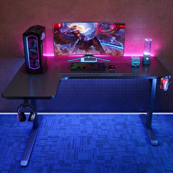 MuXing Eckschreibtisch Gaming Tisch L-Form RGB LED Computertisch PC Tisch Gamer Desk Büro Home Office modern stabil Schwarz