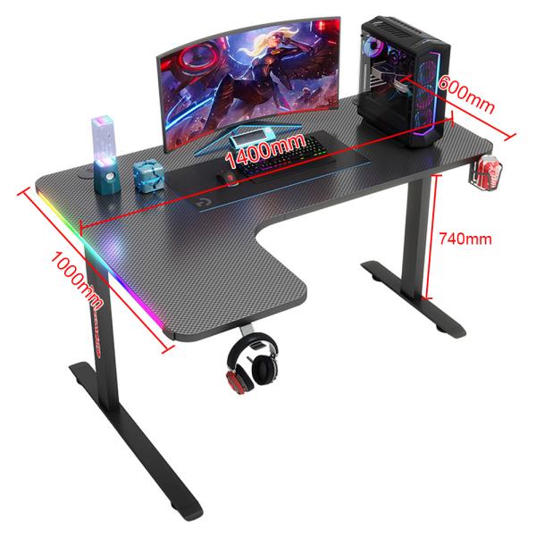 MuXing Eckschreibtisch Gaming Tisch L-Form RGB LED Computertisch PC Tisch Gamer Desk Büro Home Office modern stabil Schwarz