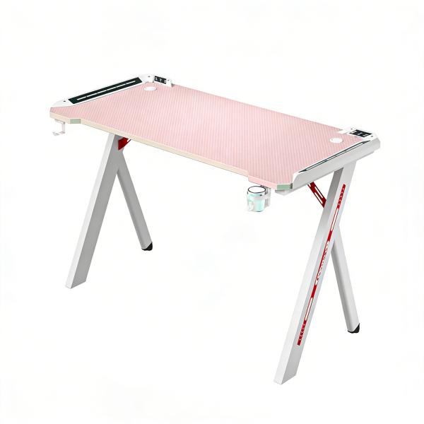 MuXing RGB Gaming Schreibtisch, Computertisch, E-Sport Tisch, PC Schreibtisch für Zuhause, Jugendzimmer und Internetcafé Pink 120*60*74cm【D2113-120F】