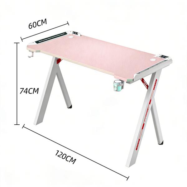 MuXing RGB Gaming Schreibtisch, Computertisch, E-Sport Tisch, PC Schreibtisch für Zuhause, Jugendzimmer und Internetcafé Pink 120*60*74cm【D2113-120F】
