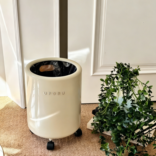 MuXing Mobiler Mülleimer für Zuhause – 2-Schichtiger Kunststoff-Müllkorb für Wohnzimmer, Schlafzimmer, Leichter Papierkorb Cremeweiß 24*32.5cm 【LJGL741】