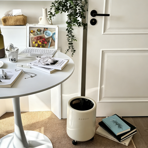 MuXing Mobiler Mülleimer für Zuhause – 2-Schichtiger Kunststoff-Müllkorb für Wohnzimmer, Schlafzimmer, Leichter Papierkorb Cremeweiß 24*32.5cm 【LJGL741】