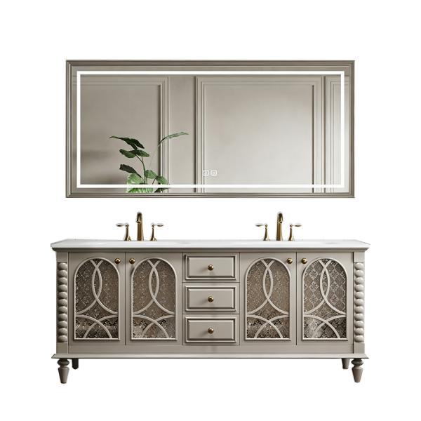 MuXing Badmöbel-Set mit Sinterstein Waschbecken, Badezimmer Set, Waschtisch mit Unterschrank, Waschtischkombination 130cm