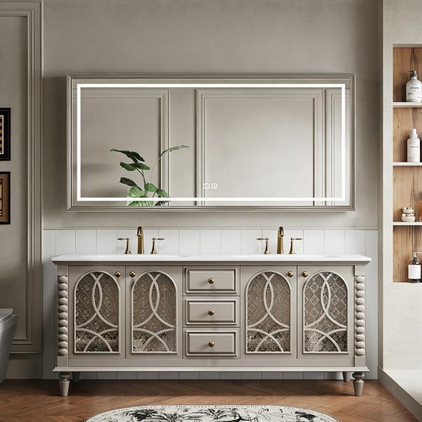 MuXing Badmöbel-Set mit Sinterstein Waschbecken, Badezimmer Set, Waschtisch mit Unterschrank, Waschtischkombination 130cm