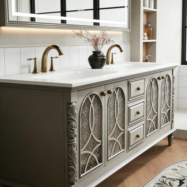 MuXing Badmöbel-Set mit Sinterstein Waschbecken, Badezimmer Set, Waschtisch mit Unterschrank, Waschtischkombination 130cm